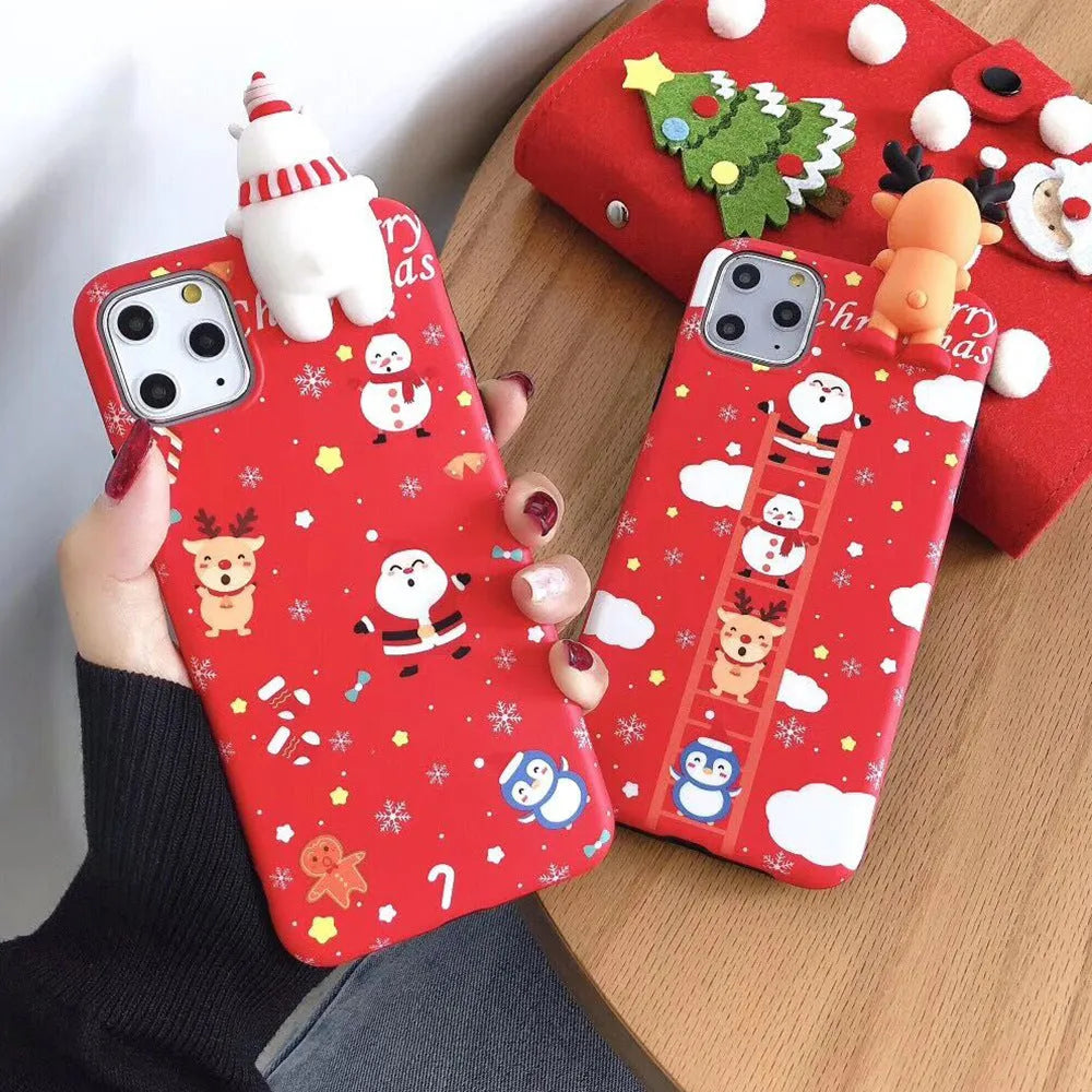 Christmas-themed silicone phone case for iPhone with festive design in four colour options