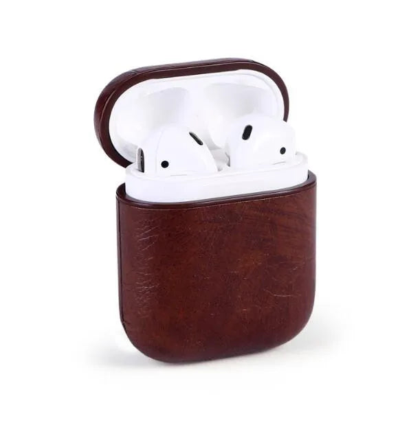 Genuine leather AirPods case in four colour options: black, brown, light brown, red