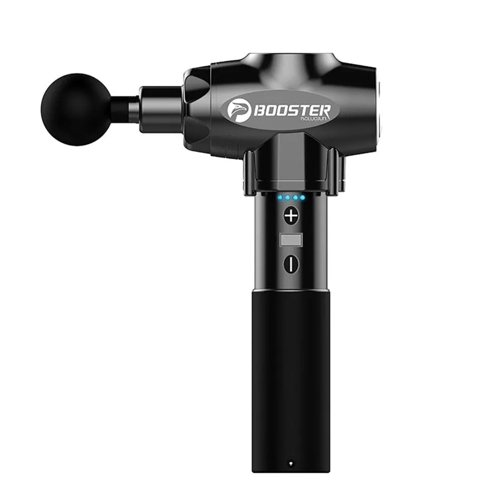 Black and white portable massage gun for deep tissue muscle relaxation