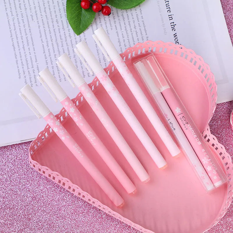 Sakura gel pen set showing plastic body pens with 0.5mm and 0.38mm needle tip options in boxed packaging