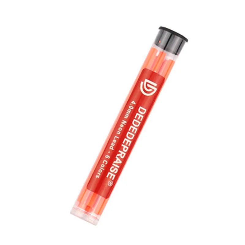 4.0mm mechanical drawing pencil with colour leads in yellow, orange, orange red, blue, green, and rose red