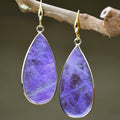Vintage long water drop earrings with handmade stone construction in tigereye colour