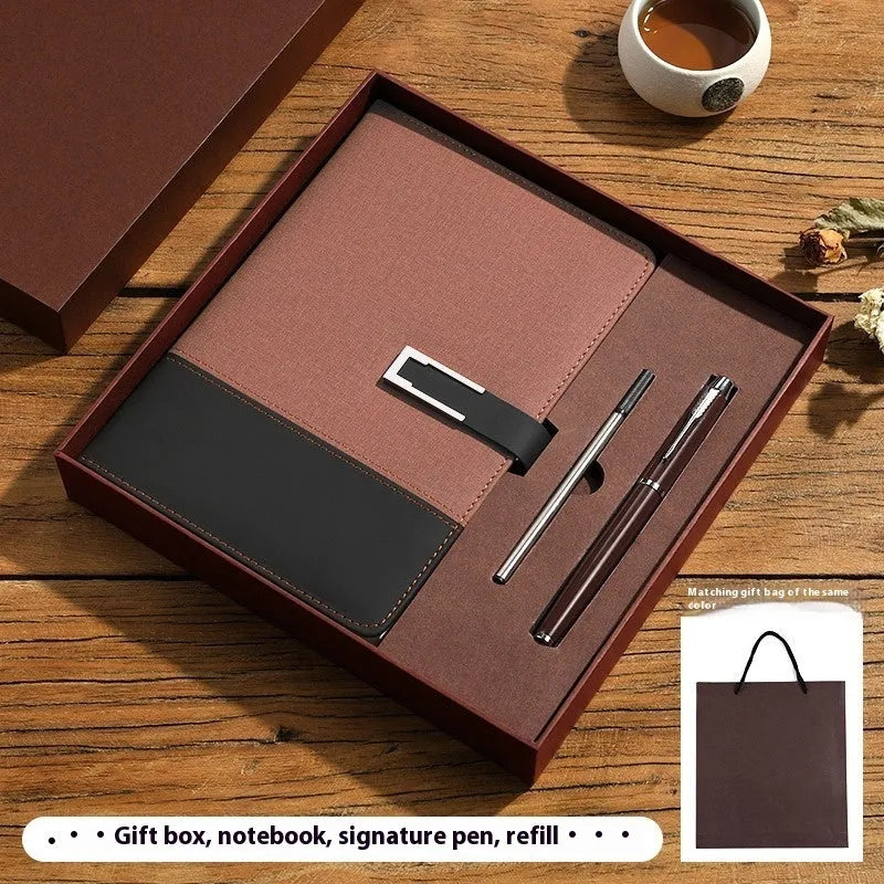 A5 soft PU leather business notebook in brown, black, green, red, or blue with gift box option