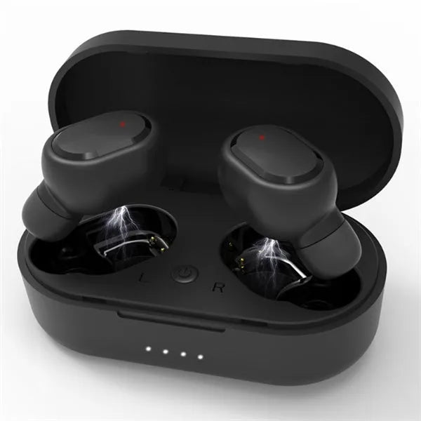 M1 Bluetooth wireless earbuds in black and white colours showing bilateral stereo design