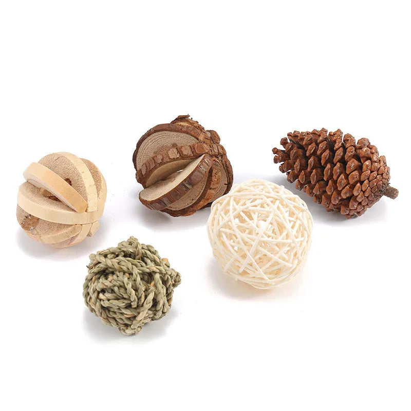 Natural wooden toy set for small pets with natural logs, suitable for hamsters, birds, and rabbits