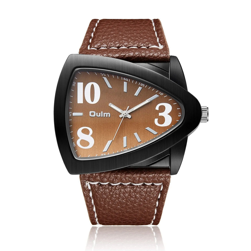 Men's casual triangle belt quartz watch in three colour options with 9mm slim profile