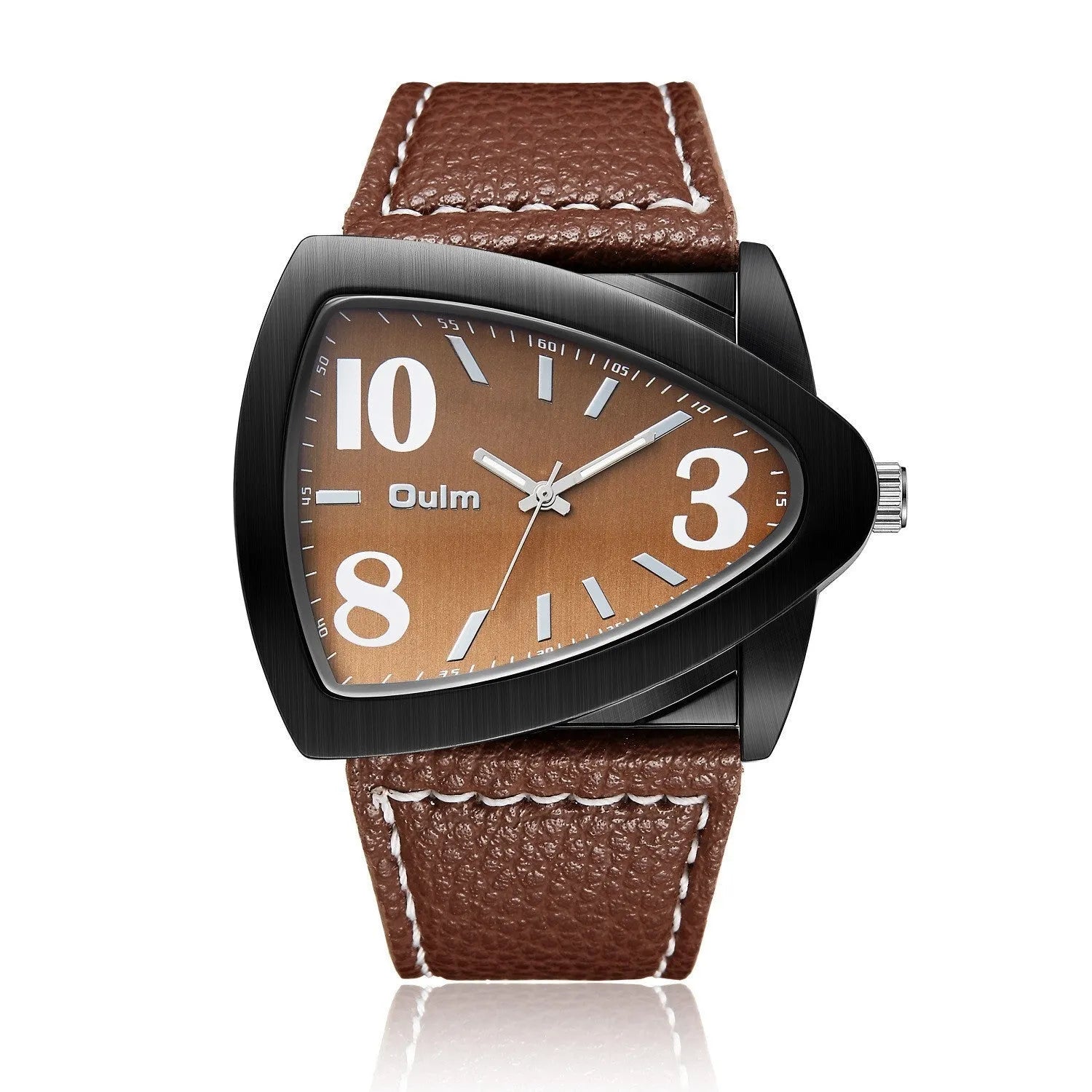 Men's casual triangle belt quartz watch in three colour options with 9mm slim profile