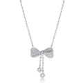 S925 sterling silver bow pendant necklace with adjustable O-ring chain for women