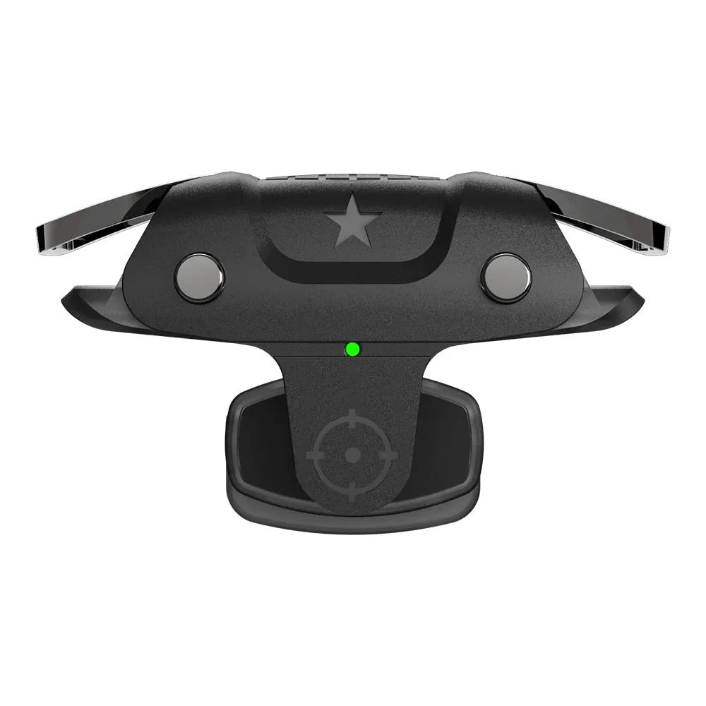 Black F5 mobile game controller for smartphones showing its compact size and button layout.