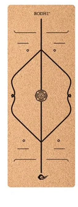Natural cork yoga mat with asana guide line and TPE base, 183cm x 65cm x 6mm thickness