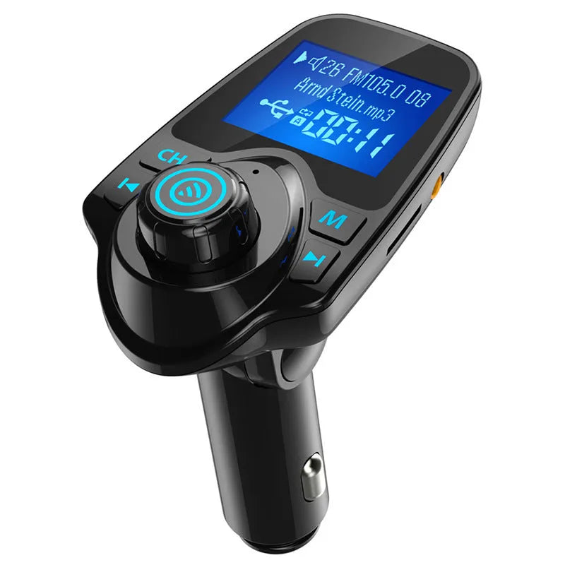 G7 black car Bluetooth hands-free FM transmitter with USB port and TF card slot for wireless music streaming and hands-free calling