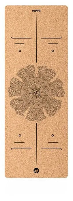 Natural cork yoga mat with asana guide line and TPE base, 183cm x 65cm x 6mm thickness