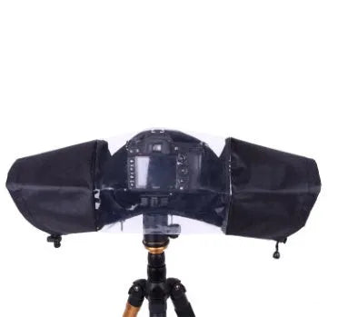 Clear transparent PVC DSLR camera rainproof cover with elastic hem and adjustable drawstring hood