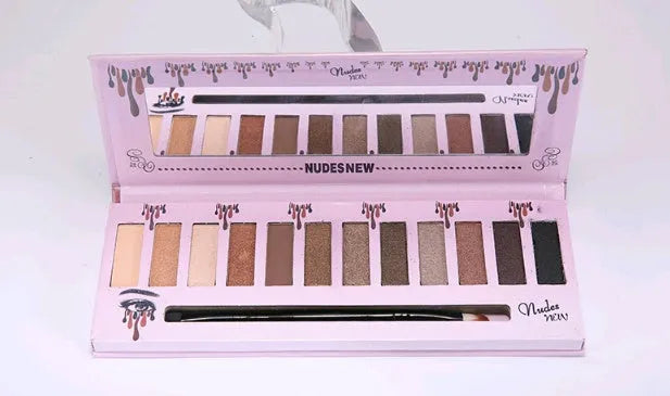 Kelly 12 colour matte eyeshadow palette in compact case with multiple neutral shades visible