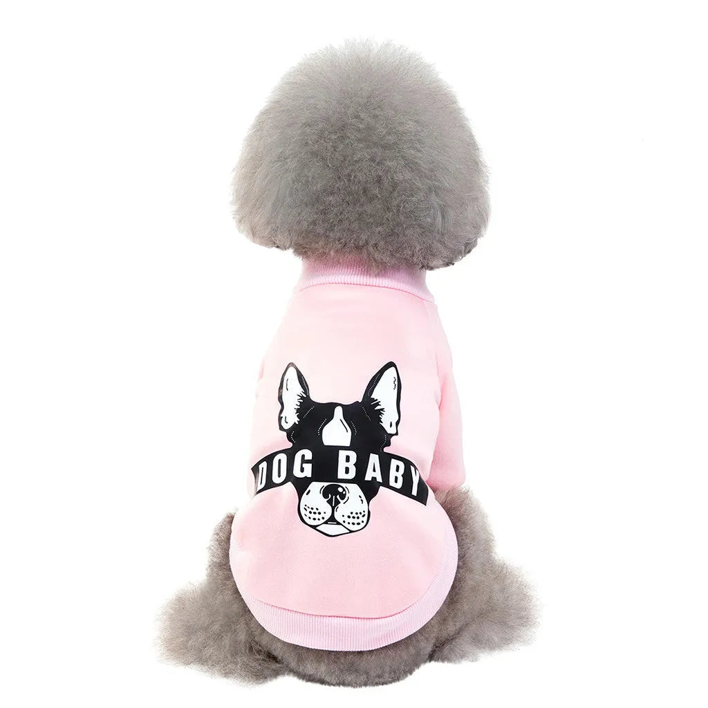 Cotton cartoon fashion dog sweater in pink or red, sizes S to XXL, back length 20-40cm