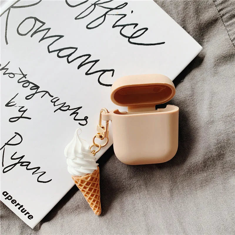 Cylinder ice cream design silicone case for Apple AirPods 2nd generation in photo color.