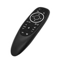 G10 G10S Pro intelligent voice remote control with plastic shell and silicone buttons on a dark surface.