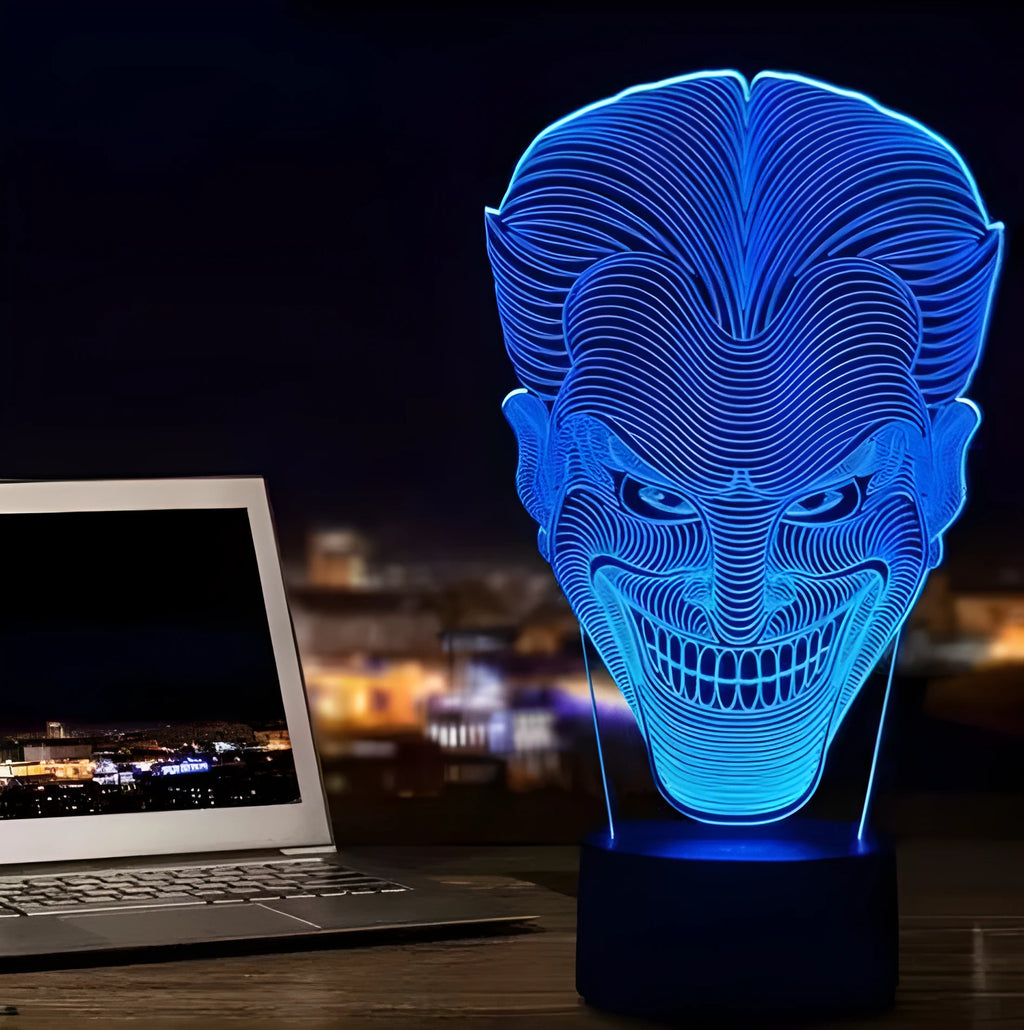 USB-powered 3D acrylic LED lamp with touch control and seven colour options on a desktop