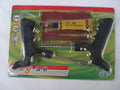 Black and yellow vacuum tyre repair tool kit with probe, rubber strips, and glue for car and motorcycle punctures.