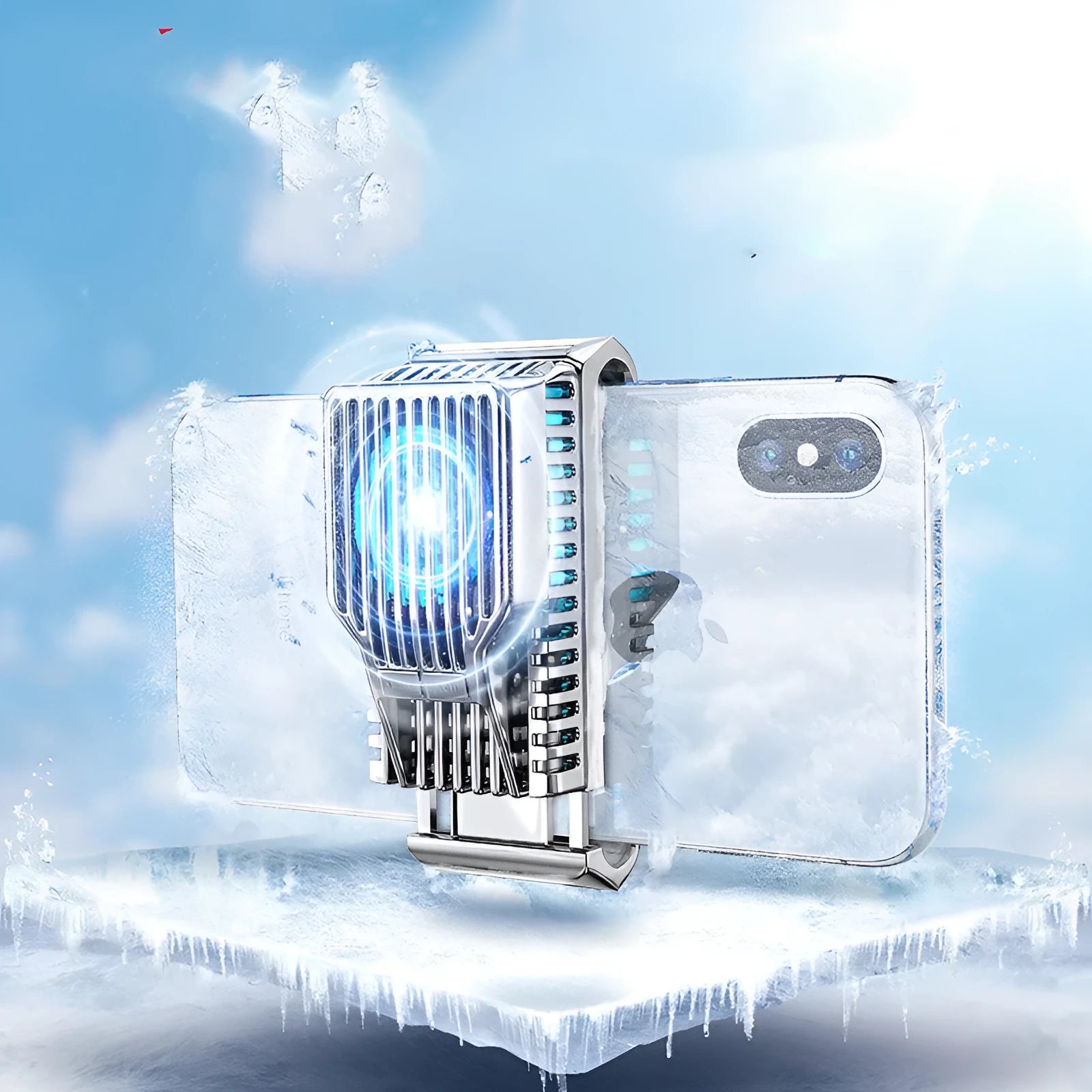 Black clip-on mobile phone radiator with aluminium alloy heatsink for smartphones