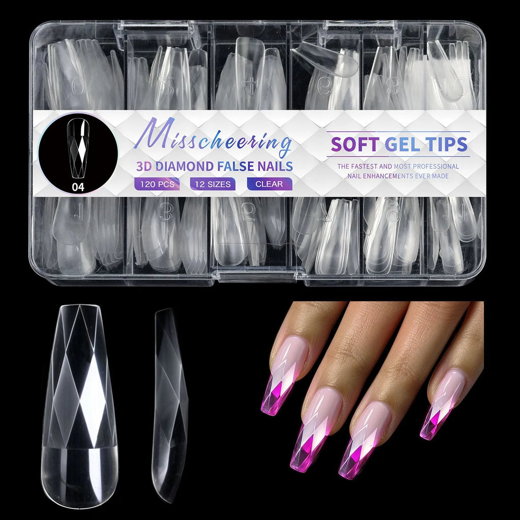 3D diamond wear long shaping artificial nail tips in twelve different colour options