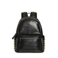 Black waterproof fashion computer bag with oil wax leather finish and rivet detailing showing interior compartments