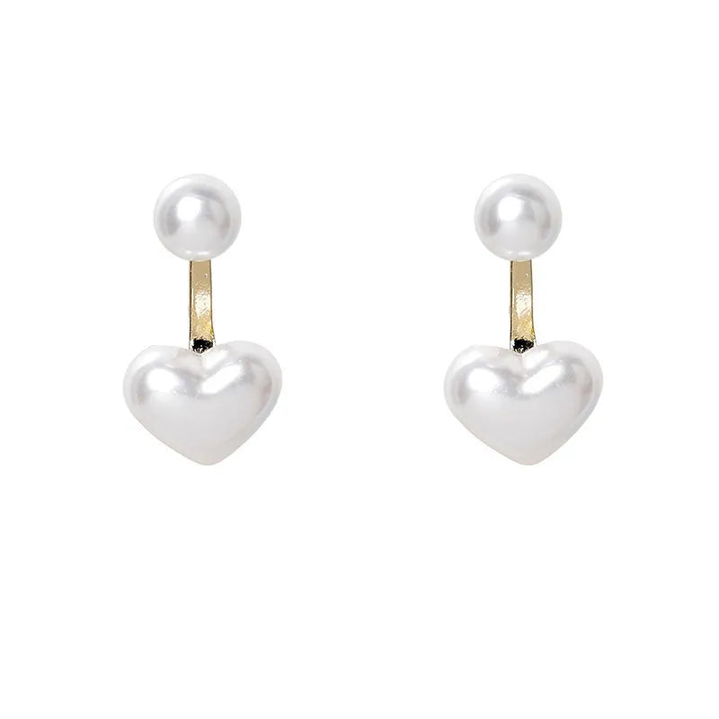 Heart-shaped alloy stud earrings with electroplated finish and artificial gemstones in Korean style