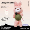 Plush catnip toy shaped like a character, showing scale next to a 4cm mint ball, with a bell visible inside.