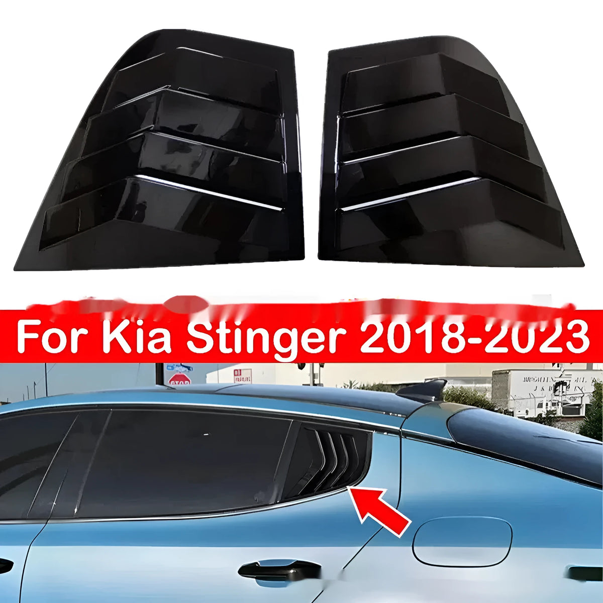 Pair of bright black carbon fiber rear triangle decorations for Kia Stinger