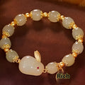 Green Chinese-style jade hare zodiac bracelet for women with electroplated mixed material construction