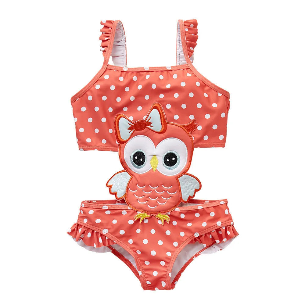 Baby girls watermelon print one-piece swimsuit in polyester fibre, front view, summer swimwear for toddlers