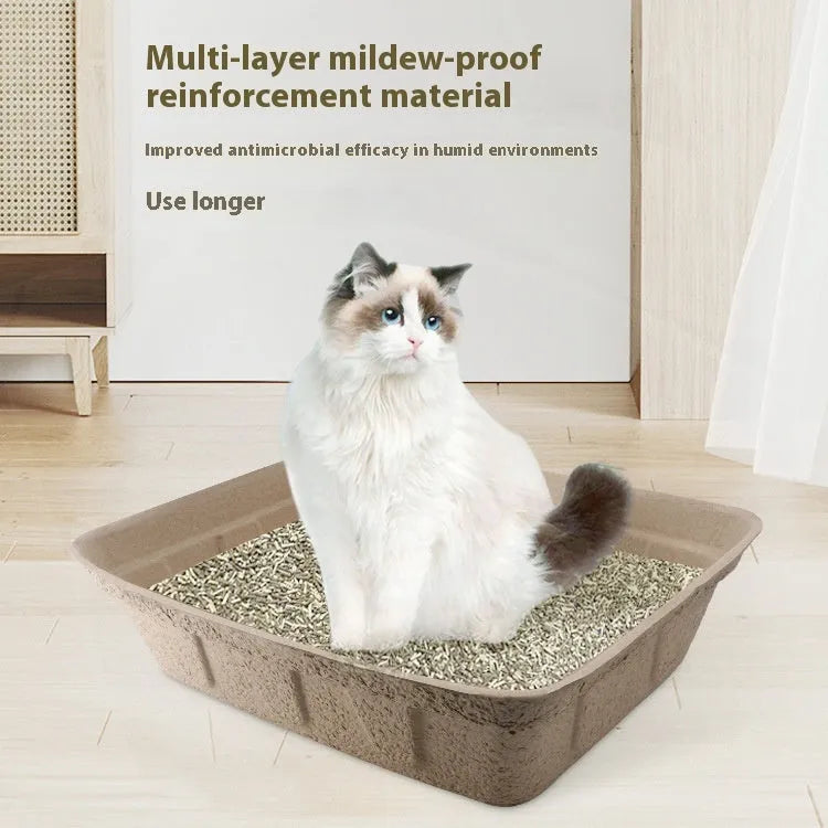 Brown disposable biodegradable cat litter box showing its small box design and waterproof construction.