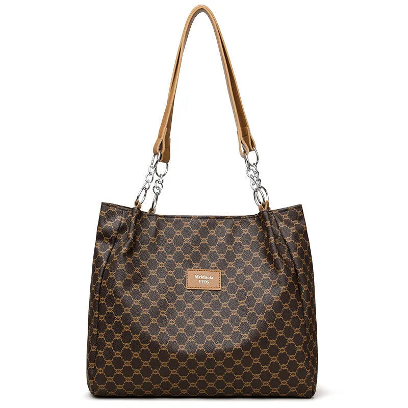 Women's retro fashion handbag in soft brown PU leather with polyester lining.