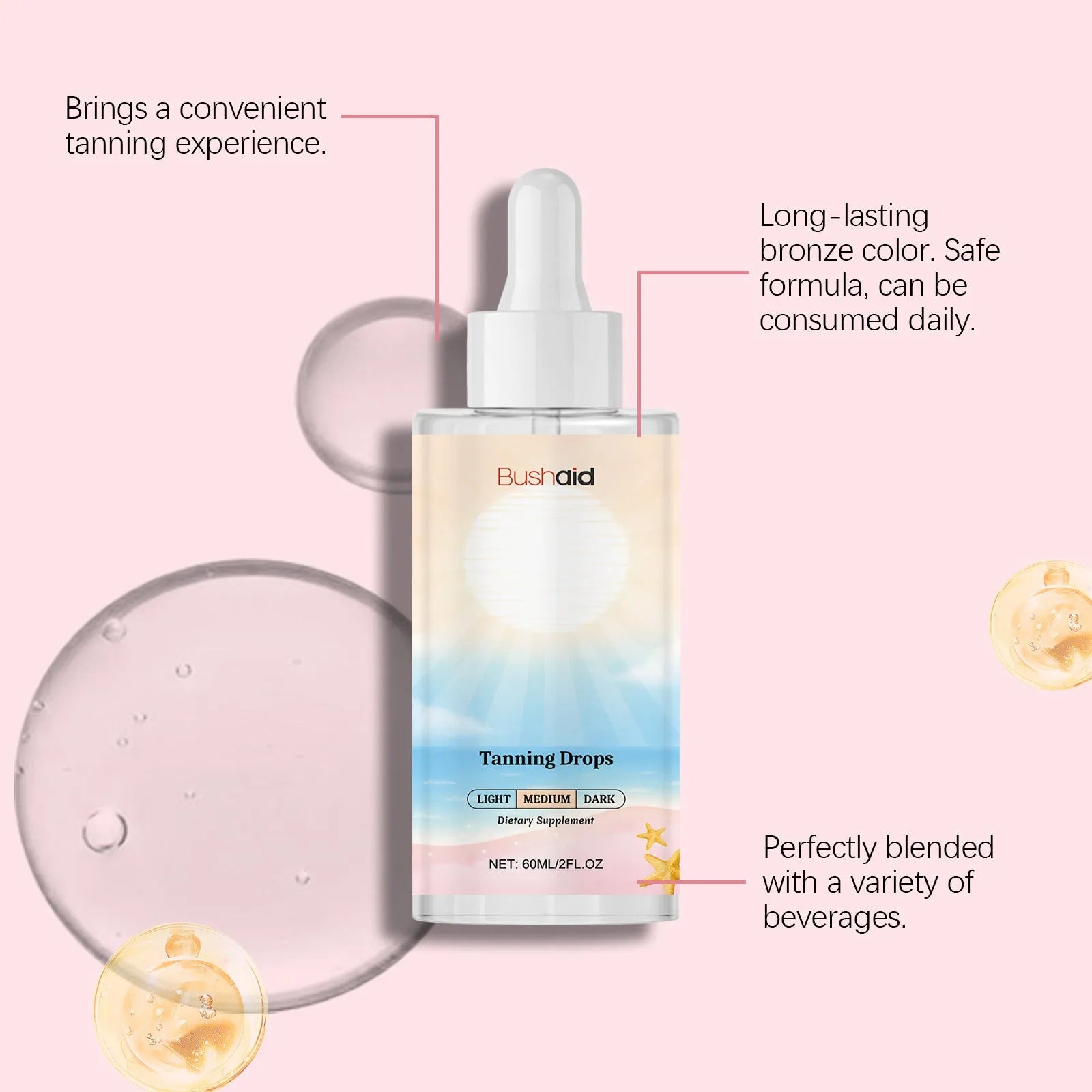 60ml tanning drops in squeeze bottle for sun-free skin colour enhancement