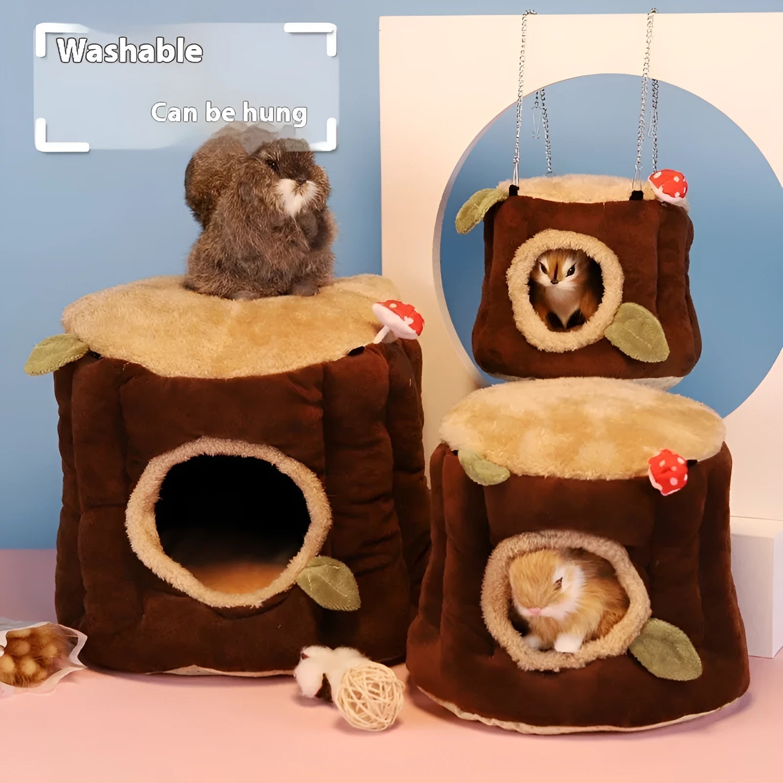 Brown cloth rabbit washable hanging winter stump nest pet bed
