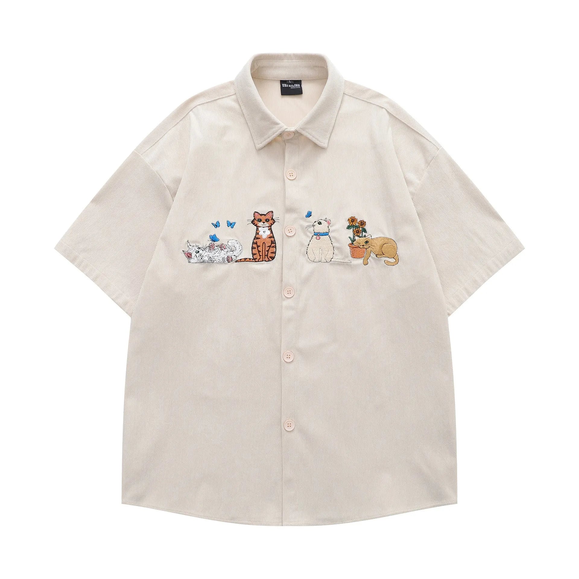 Loose casual shirt with cartoon embroidery pattern in polyester fabric