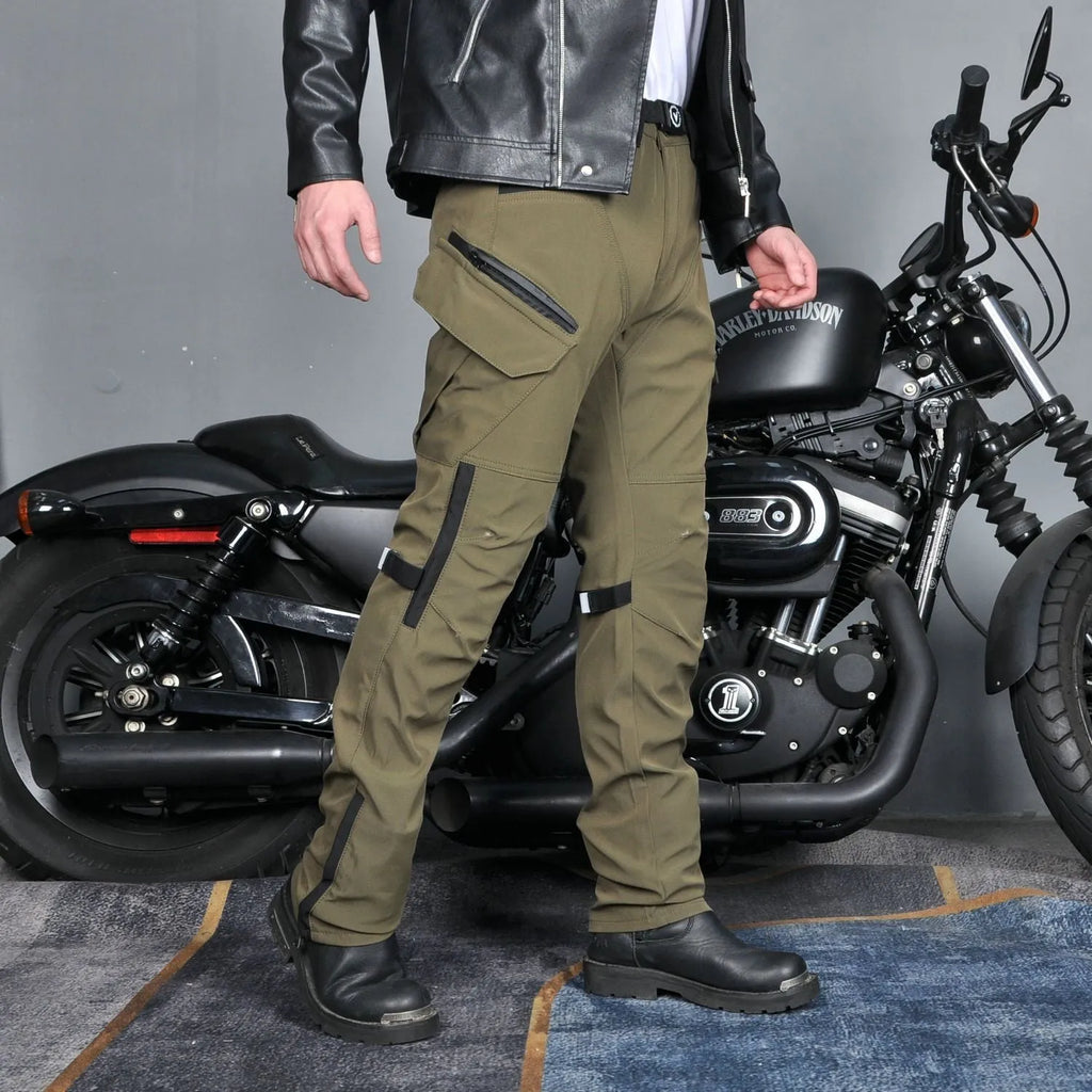 Motorcycle waterproof windproof cycling trousers with removable protective gear in black or green colour