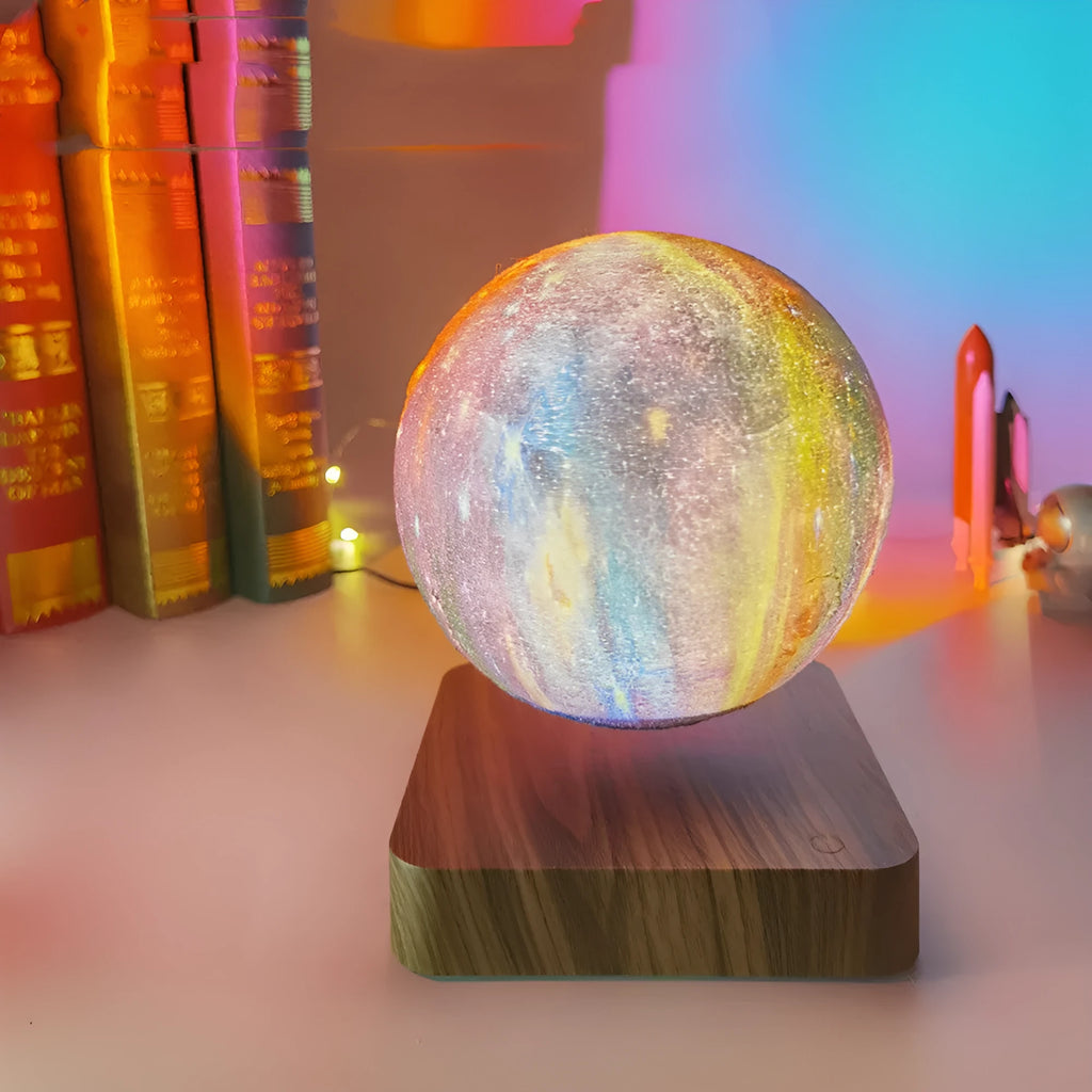 Magnetic levitation galaxy decorative light with floating walnut-coloured moon lamp