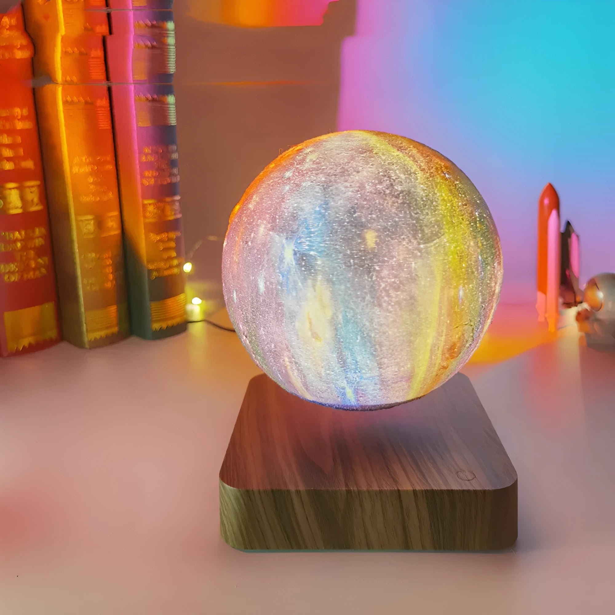 Magnetic levitation galaxy decorative light with floating walnut-coloured moon lamp