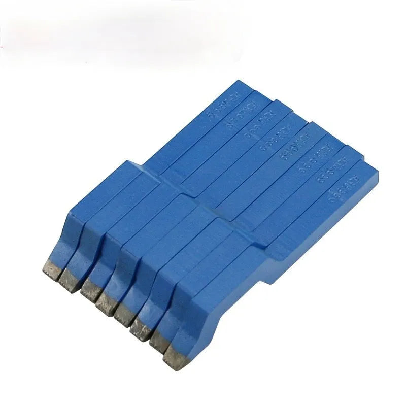 Curved character alphanumeric steel stamping tool on a metal surface