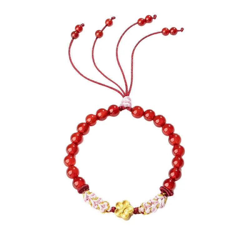 Hand-woven red rope bracelet with diamond-shaped crystal or agate peach blossom charm