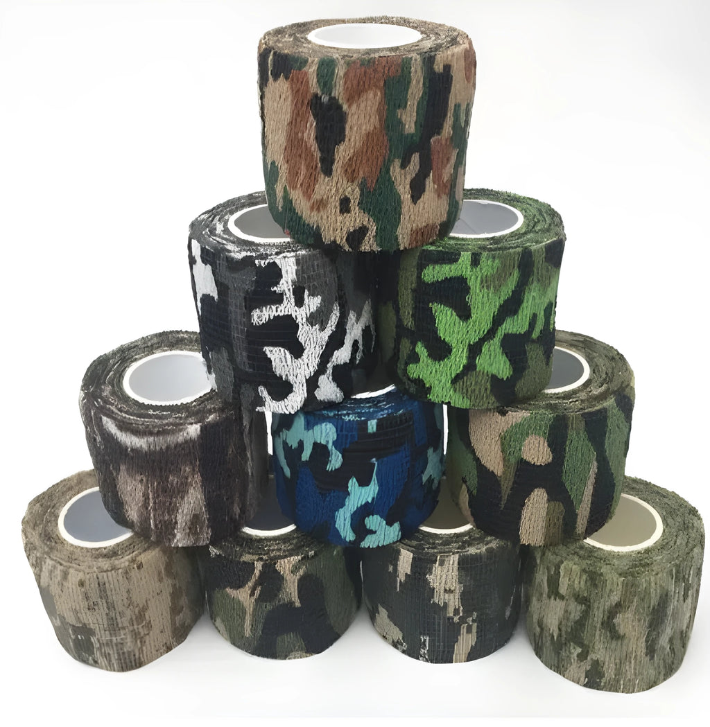 Camouflage non-woven self-adhesive elastic bandage roll in 5cm width for veterinary or first aid use