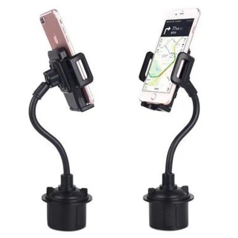 Black universal car phone mount with adjustable side arms shown mounted on a car air vent.