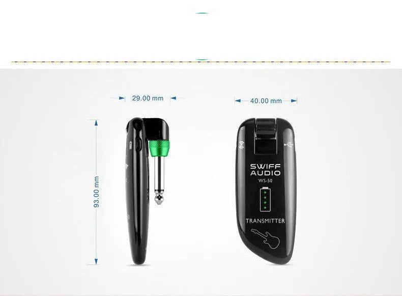 WS-50 wireless transmitter and receiver set with LED display for electric guitar, 50m UHF range