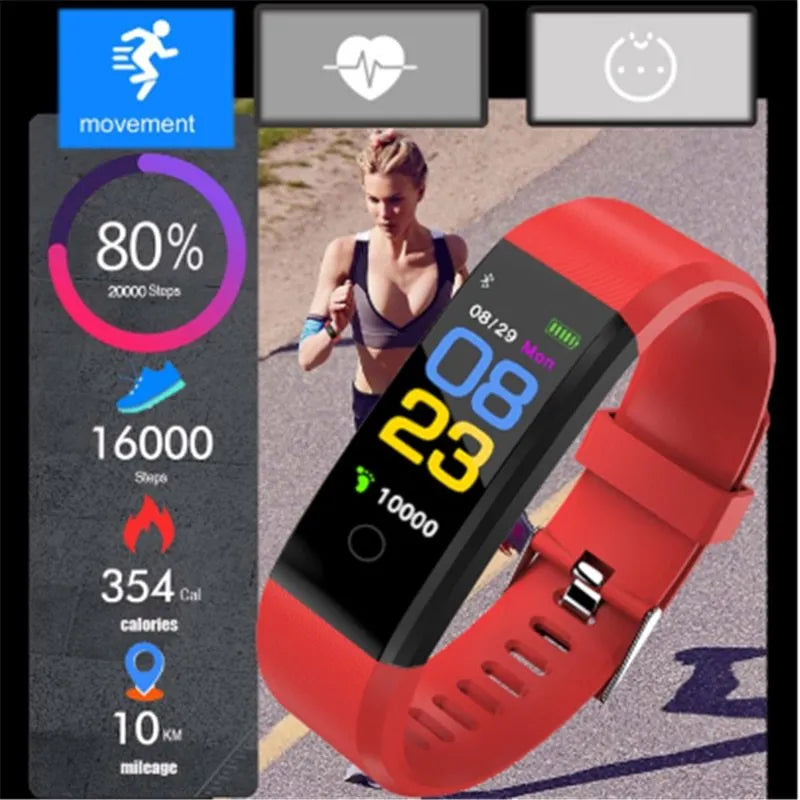 Screen Smart 115plus wristband heart rate monitor fitness tracker with colour LED display and touch screen, black TPU strap