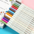 Black card album containing a set of colour metal pens with plastic shells for office stationery.