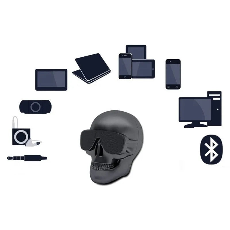 Limited Edition Skull-shaped Wireless Bluetooth Speaker in black, showing compact design.