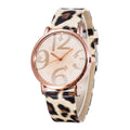 Quartz watch with leopard dial featuring analogue display and stainless steel back