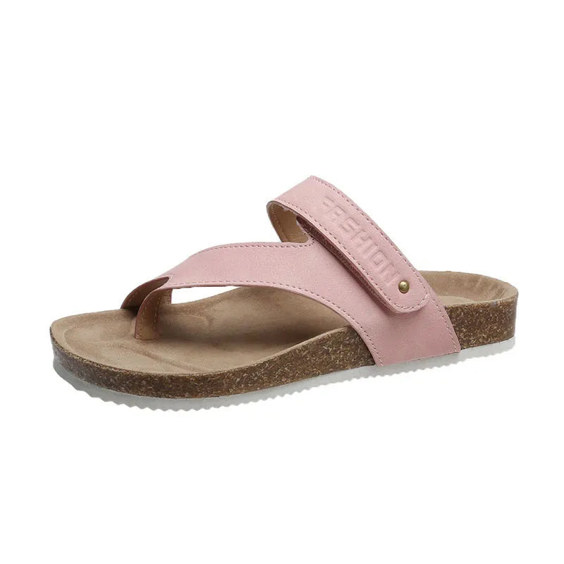 Flat toe ring thick-soled flip-flops in a solid colour on a white background.