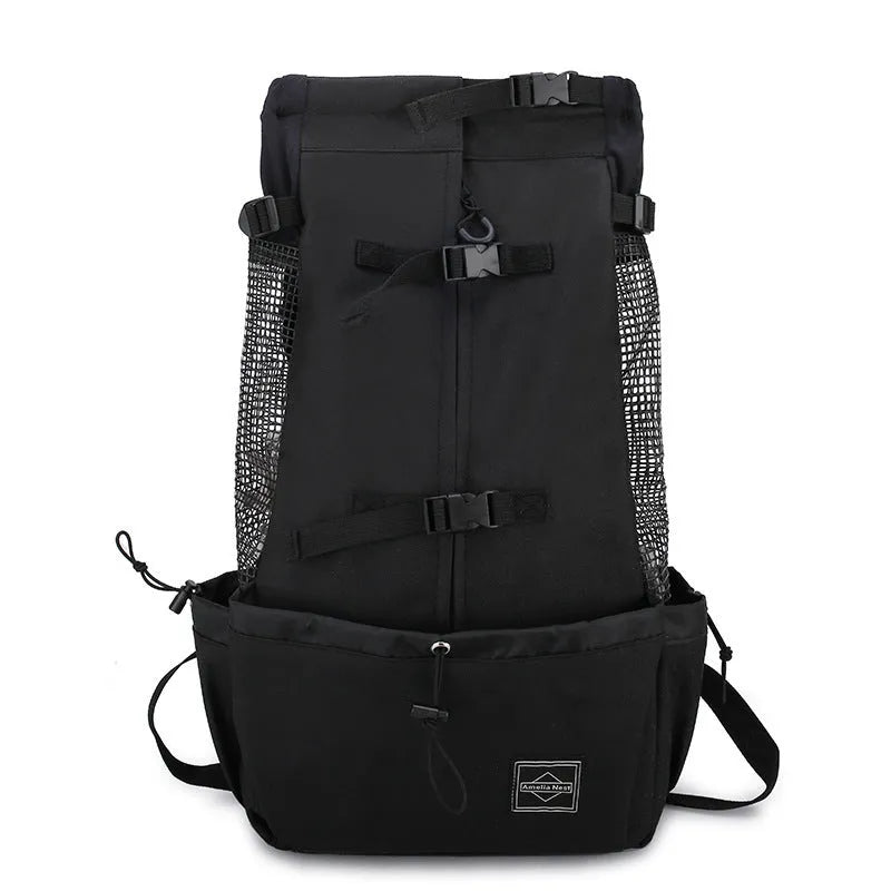 Pet dog carrier bag backpack in plain polyester with double shoulders, available in multiple colours and sizes S to XL